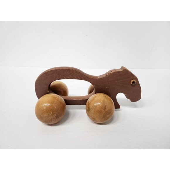 Vintage Wooden Horse Toy On Wheels Push Toy Hand Roller Retro Carvings Decor - Picture 6 of 10